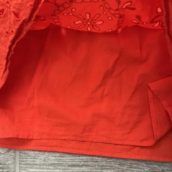 Ann Taylor Women’s Red Ruffle Scoop Neck Eyelet Size Medium Ruffle Casual - Picture 3 of 7